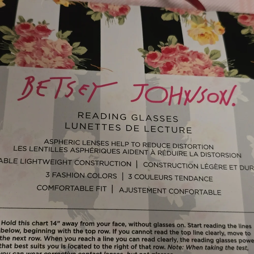 Betsey Johnson 3-pair reading glasses set in +2.00 magnification NIB